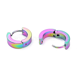 304ステンレススチール製ハギーフープピアス  リング  虹色  14x4mm  ピン：1mm  12のペア/カード&nbsp;EJEW-M284-30M-E