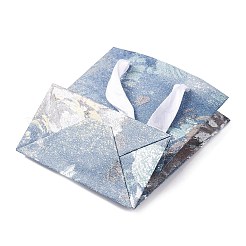 花の油絵プリントが施された長方形の紙製ギフト収納袋（リボン付き）  スチールブルー  11x5.8x12cm&nbsp;ABAG-A011-01D
