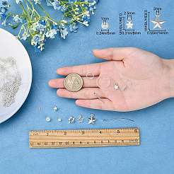 DIYダングルピアス作成キット  38個の星/丸いガラスとプラスチックビーズ  48個スターアロイペンダント  アイアン製コネクター  真鍮パーツとアズキチェーン  銀  19mm  穴：1.5mm&nbsp;DIY-SC0016-69