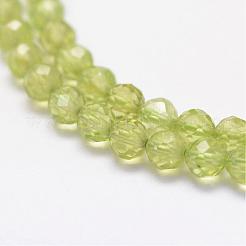 天然石ペリドットビーズ連売り  多面カット  ラウンド  3mm  穴：0.5~0.6mm  約144~151個/連  15.3~15.7インチ（39~40cm）&nbsp;G-F460-52
