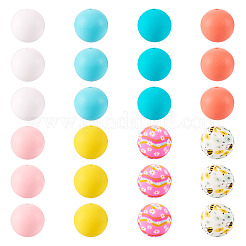 80個8色シリコンビーズ  DIYの看護ネックレス用  ラウンド  ミックスカラー  15x14.5~15mm  穴：2mm  10個/カラー&nbsp;SIL-TA0002-37