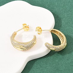 C字型真鍮マイクロパヴェクリアキュービックジルコニアスタッドピアス  長持ちメッキ  18KGP本金メッキ  20x8mm&nbsp;EJEW-A151-01G
