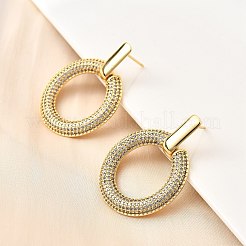 真鍮マイクロペーブクリアキュービックジルコニアスタッドピアス  カドミウムフリー＆鉛フリー  ラックめっき  18KGP本金メッキ  リング  37.5x29mm&nbsp;EJEW-C147-01A-G