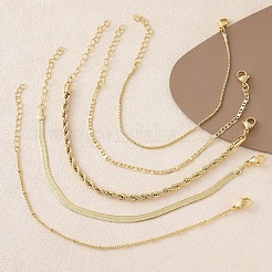 5 Pcs 5 Styles Brass Chain Bracelets Set for Women&nbsp;BJEW-D357-01G