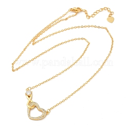 Brass Pave Clear Cubic Zirconia Infinity Heart Pendant Nceklaces for Women&nbsp;NJEW-V011-01G