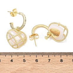 真鍮マイクロペーブクリアキュービックジルコニアダングルスタッドピアス  abs樹脂ビーズ  カドミウムフリー＆鉛フリー  長持ちメッキ  ラックめっき  18KGP本金メッキ  32x17.5mm&nbsp;EJEW-C181-01G