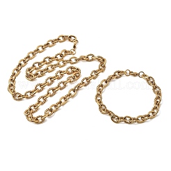 ユニセックス304ステンレススチールブレスレット＆ネックレス  イオンプレーティング（ip）  18KGP本金メッキ  600mm&nbsp;SJEW-L199-11G