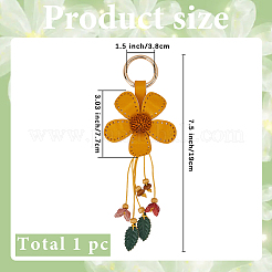 革と合金のキーホルダー  花  オレンジ  170x70mm&nbsp;HJEW-WH20022-04B-12