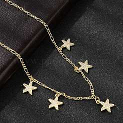 Brass Micro Pave Clear Cubic Zirconia Starfish Pendant Necklaces&nbsp;NJEW-B157-06G