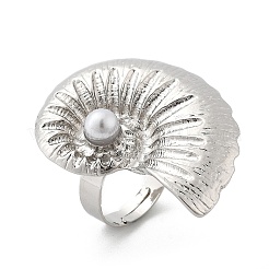 女性用コンク合金調節可能リング  プラスチック模造真珠付き  プラチナ  usサイズ8 1/2(18.5mm)&nbsp;RJEW-B108-03P