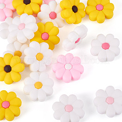 24個6色シリコンビーズ  デイジーの花  ミックスカラー  27x27x9mm  穴：2mm  4個/カラー&nbsp;SIL-TA0002-91