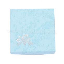 厚紙のブレスレットボックス  内部のスポンジ  バラの花の模様  正方形  淡いターコイズ  90x90x22~23mm&nbsp;CBOX-G003-14C