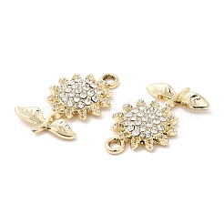 UVメッキ合金ラインストーンペンダント  カドミウムフリー＆鉛フリー  ひまわりチャーム  ゴールドカラー  23.5x14x3mm  穴：2mm&nbsp;PALLOY-A004-05G