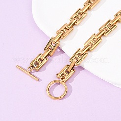 8mm 304ステンレススチール製Hリンクチェーンネックレス（OTクラスプ付き）  ゴールドカラー  17.13インチ（43.5cm）&nbsp;SA-CBA2D4F-01G