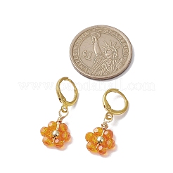 編み込み花ガラスダングルイヤリング  女性用真鍮フレンチフックピアス  ゴールドカラー  30x12.5mm&nbsp;EJEW-JE05815