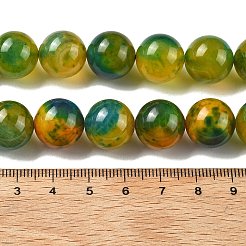 天然マルチカラー瑪瑙ビーズ連売り  染め＆加熱  ラウンド  ダークオリーブグリーン  14mm  穴：1.5mm  約28個/連  15.31''（38.9センチメートル）&nbsp;G-A261-B16-14mm