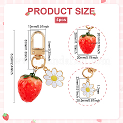4Pcs Strawberry Resin & Alloy Enamel Flower Pendant Decoration&nbsp;HJEW-PH02075