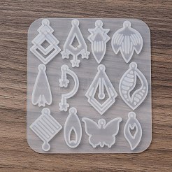 ペンダントシリコンモールド  イヤリング型  ジェッソ樹脂鋳造金型  混合図形  ホワイト  99x90x4mm&nbsp;AJEW-S041-03C