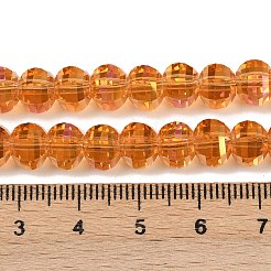 電気メッキ透明ガラスビーズ連売り  カボチャ  多面カット  黒メッキ  オレンジ  8x6mm  穴：1.2mm  約78~81個/連  18.50''（47センチメートル）&nbsp;EGLA-B011-08A-HP03