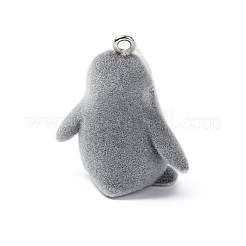 フロッキー不透明樹脂ペンダント  プラチナトーンの鉄ループ付き  ペンギン  31x27.5x20mm  穴：2mm&nbsp;LS-RESI-G105-06D