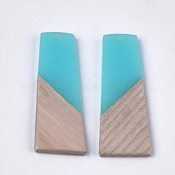 樹脂＆ウォールナットウッドペンダント  台形  シアン  49~49.5x19~19.5x3.5mm  穴：2mm&nbsp;RESI-S358-83B