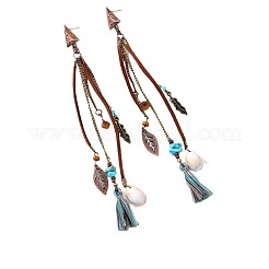 Alloy & Synthetic Turquoise & Natural Shell Tassel Dangle Stud Earrings&nbsp;FS-WGE89CC-01