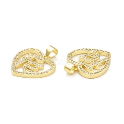 ラックメッキ真鍮マイクロパヴェキュービックジルコニアペンダント  カドミウムフリー＆鉛フリー  長持ちメッキ  18KGP本金メッキ  ハート  ∥で∥  言葉  fe  チャーム  透明  19x19x2mm  穴：3.5x4mm&nbsp;KK-C011-60G