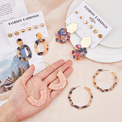 20スタイルのアクリル製ダングルスタッドピアス10個  合金イヤリングポスト  女性用ハーフフープピアス  六角形＆楕円形＆丸形  ミックスカラー  8~70x6~49mm  2個/スタイル&nbsp;EJEW-FI0001-64