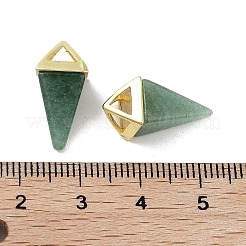 天然石グリーンアベンチュリンペンダント  金メッキの真鍮製金具が付いた三角形のチャーム  18.5mm  穴：2x3mm&nbsp;G-A222-02G-02