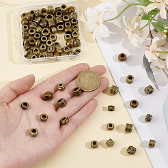 80個 8スタイル チベットスタイル ヨーロピアンビーズ  大穴ビーズ  アンティークブロンズ  8~10x5.5~8mm  穴：4.5~6mm&nbsp;DIY-NB0012-43C