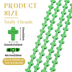 4連売り合成ターコイズ染色ビーズ連売り  宗教クロス  ライムグリーン  15.5x12x4mm  穴：1.4mm  約24~26個/連  14.96''~16.14''（38~41センチメートル）&nbsp;G-TA0003-29E