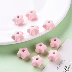 アクリルビーズ  ラバー加工スタイル  片穴  スター  ピンク  16x17x11mm  穴：3.5mm&nbsp;OACR-S039-01-26