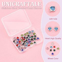 48Pcs 8 Colors Electroplated Natural Quartz Stainless Steel Faceted Heart Charms&nbsp;STAS-UN0056-89