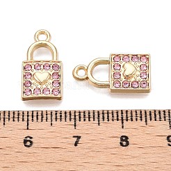 ラックメッキ合金ラインストーンペンダント  ハートでロック  ライトローズ  17x9x2.5mm  穴：1.6mm&nbsp;FIND-N005-29G-B