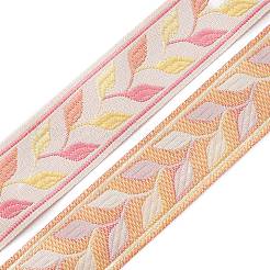 刺繍ポリエステルリボン  ジャカードリボン  服飾材料  葉の模様  淡いバイオレットレッド  1-3/8インチ（35mm）  25ヤード/ロール&nbsp;OCOR-WH0033-88B
