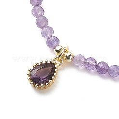 Cubic Zirconia Teardrop Pendant Necklace with Natural Amethyst Beaded Chains&nbsp;NJEW-JN04121-02