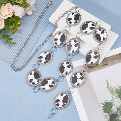 1Pc Cow Print Alloy & Acrylic Oval Chain Belts for Cowgirls&nbsp;AJEW-HS0001-29