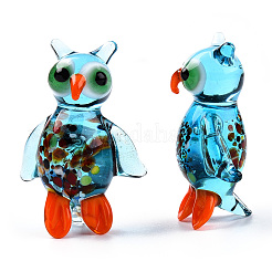 手作りランプワーク家の装飾  ギフト用の3Dフクロウの装飾品.  シアン  51~52.5x36~37.5x22~23mm&nbsp;LAMP-T011-57