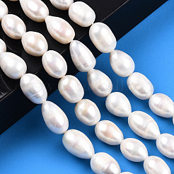 天然養殖淡水パールビーズ連売り  ライス  乳白色  12.5~18.5x9.5~11.5mm  穴：0.8mm  約23~26個/連  14.80インチ〜15.39インチ（37.6~39.1cm）&nbsp;PEAR-N012-10B