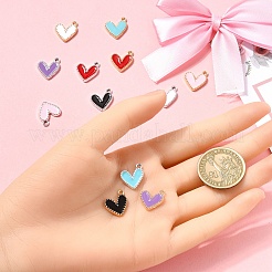 12本12色ラックメッキ合金エナメルチャーム  ハートチャーム  ミックスカラー  14.5x13x2mm  穴：1.6mm  1pc /カラー&nbsp;ENAM-YW0004-94B