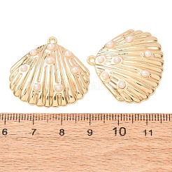 合金ペンダント  プラスチックパール付き  貝殻の形のチャーム  ラックめっき  長持ちメッキ  鉛フリー＆カドミウムフリー  ゴールドカラー  28x29.5x4.5mm  穴：1.6mm&nbsp;AL-CBAB7DD-15G