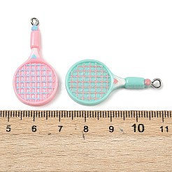 スポーツ用不透明樹脂ペンダント  羽子板  プラチナアイアンループ付き  ミックスカラー  38x18.5x5mm  穴：2mm&nbsp;RESI-Z047-01P-02