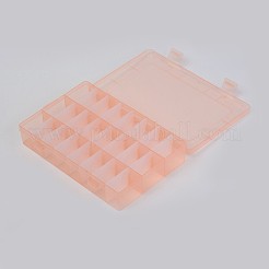 プラスチック製の取り外し可能なビーズ容器  ふた付き  24のコンパートメント  長方形  ライトサーモン  19.5x13x3.6cm&nbsp;CON-WH0070-84E