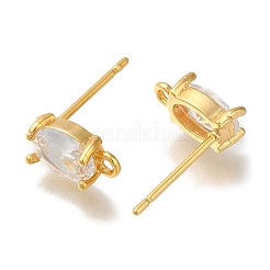 女性用真鍮クリアキュービックジルコニアスタッドピアス  カン付き  オーバル  18KGP本金メッキ  9x5mm  穴：1.2mm  ピン：0.7x12mm&nbsp;EJEW-B107-16G