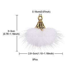 フェイクミンクファータッセルペンダント装飾  アンティーク金色合金パーツ  ホワイト  20~30x28~30mm  穴：1.8mm&nbsp;FIND-YW0002-24D