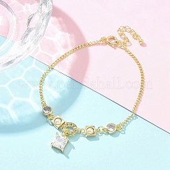 Brass Micro Pave Clear Cubic Zirconia Charm Bracelets for Women&nbsp;BJEW-C083-01B-G