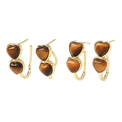 Valentine's Day Heart Natural Tiger Eye Stud Earrings&nbsp;EJEW-T053-01G-11