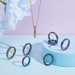 16個 8サイズ 201 ステンレススチール 溝付き指輪 女性用  虹色  usサイズ{12}（5mm）〜usサイズ1/4（15.9mm）  14pcs /サイズ&nbsp;RJEW-UN0002-38M