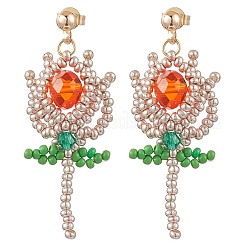 Glass Seed Beads Dangle Stud Earrings&nbsp;EJEW-MZ00326-03