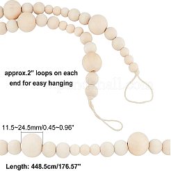 丸い天然木ビーズ壁掛け装飾  ジュートより糸付き  バリーウッド  448.5cm&nbsp;WOOD-WH0103-37C